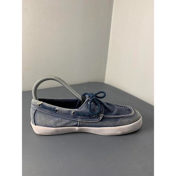 Sperry Boys Blue Canvas Boat Shoes Size 3.5 With White Rubber Sole - Picture 7 of 8